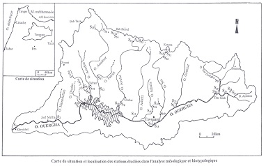 Location of the sampling stations in Ouergha watershed